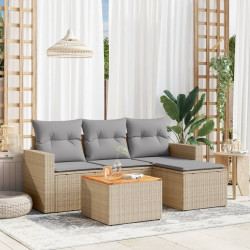 5 Pcs conj. sofás jardim c/ almofadões vime PE bege misturado
