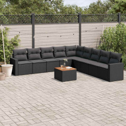 10 Pcs conjunto sofás de jardim c/ almofadões vime PE preto