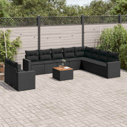 11 Pcs conjunto sofás de jardim c/ almofadões vime PE preto