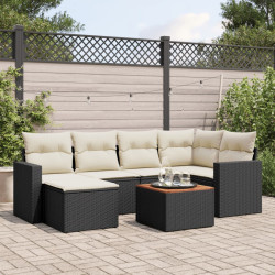 7 Pcs conjunto de sofás p/ jardim c/ almofadões vime PE preto