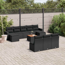 11 Pcs conjunto sofás de jardim c/ almofadões vime PE preto
