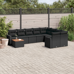 10 Pcs conjunto sofás de jardim c/ almofadões vime PE preto