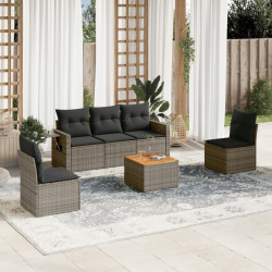 6 Pcs conjunto sofás de jardim com almofadões vime cinzento