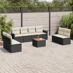 9 Pcs conjunto de sofás p/ jardim c/ almofadões vime PE preto
