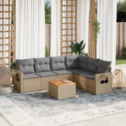 7 Pcs conj. sofás jardim c/ almofadões vime PE bege misturado