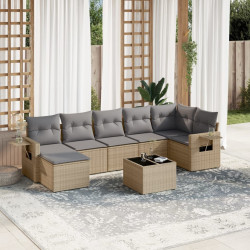 8 Pcs conjunto de sofás p/ jardim com almofadões vime PE bege