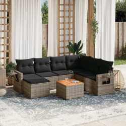 8 Pcs conjunto sofás de jardim c/ almofadões vime PE cinzento
