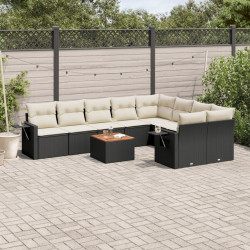 10 Pcs conjunto sofás de jardim c/ almofadões vime PE preto