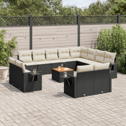 13 Pcs conjunto de sofás de jardim com almofadões vime PE preto