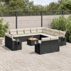 14 Pcs conjunto de sofás p/ jardim c/ almofadões vime PE preto