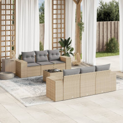 7 Pcs conjunto de sofás p/ jardim com almofadões vime PE bege
