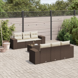 7 Pcs conjunto de sofás jardim c/ almofadões vime PE castanho