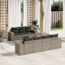 8 Pcs conjunto sofás de jardim c/ almofadões vime PE cinzento