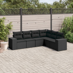 6 Pcs conjunto sofás de jardim c/ almofadões vime PE preto