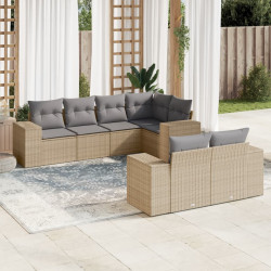 7 Pcs conjunto de sofás p/ jardim com almofadões vime PE bege
