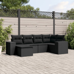 6 Pcs conjunto sofás de jardim c/ almofadões vime PE preto