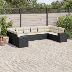 10 Pcs conjunto sofás de jardim c/ almofadões vime PE preto