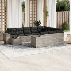 11 Pcs conjunto sofás de jardim c/ almofadões vime PE cinzento