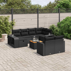 11 Pcs conjunto sofás de jardim c/ almofadões vime PE preto