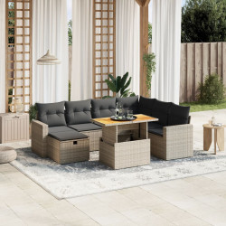 8 Pcs conjunto sofás de jardim c/ almofadões vime PE cinzento