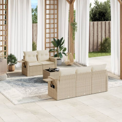 6 Pcs conjunto de sofás p/ jardim com almofadões vime PE bege