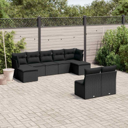 9 Pcs conjunto de sofás p/ jardim c/ almofadões vime PE preto