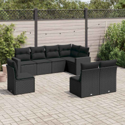 8 Pcs conjunto sofás de jardim com almofadões vime PE preto
