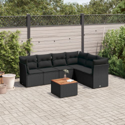 7 Pcs conjunto de sofás p/ jardim c/ almofadões vime PE preto