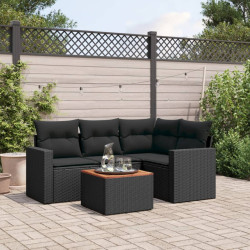 5 Pcs conjunto sofás de jardim com almofadões vime PE preto