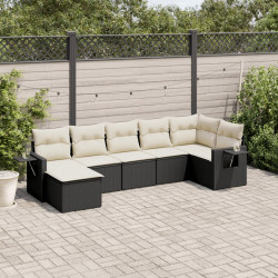 7 Pcs conjunto de sofás p/ jardim c/ almofadões vime PE preto