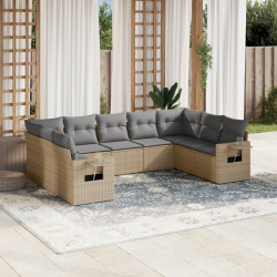 9 Pcs conjunto de sofás p/ jardim com almofadões vime PE bege