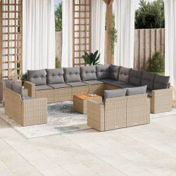 14 Pcs conj. sofás jardim c/ almofadões vime PE bege misturado