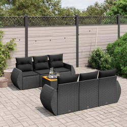 7 Pcs conjunto de sofás p/ jardim c/ almofadões vime PE preto