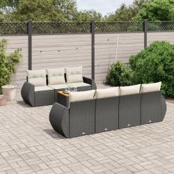 8 Pcs conjunto sofás de jardim com almofadões vime PE preto