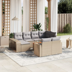 11 Pcs conjunto sofás de jardim c/ almofadões vime PE bege