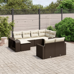 10 Pcs conj. sofás jardim com almofadões vime PE castanho