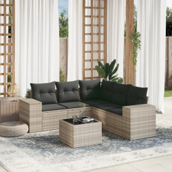 6 Pcs conj. sofás jardim com almofadões vime PE cinzento-claro