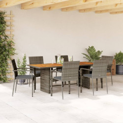 7 Pcs conjunto de jantar p/ jardim c/ almofadões vime PE cinza