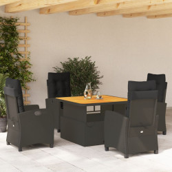 5 Pcs conjunto de jantar p/ jardim c/ almofadões vime PE preto