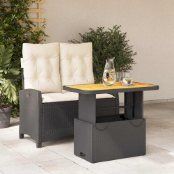 2 Pcs conjunto de jantar p/ jardim c/ almofadões vime PE preto