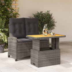 2 Pcs conjunto de jantar p/ jardim c/ almofadões vime PE cinza