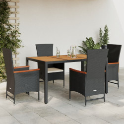 5 Pcs conjunto de jantar p/ jardim c/ almofadões vime PE preto