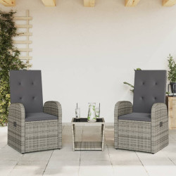 3 Pcs conjunto de jantar p/ jardim c/ almofadões vime PE cinza