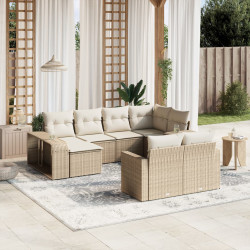 10 Pcs conjunto de sofás p/ jardim com almofadões vime PE bege