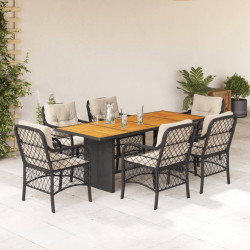 7 Pcs conjunto de jantar p/ jardim c/ almofadões vime PE preto