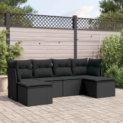 6 Pcs conjunto sofás de jardim c/ almofadões vime PE preto