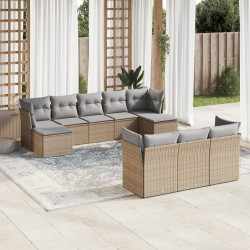 10 Pcs conjunto de sofás p/ jardim com almofadões vime PE bege