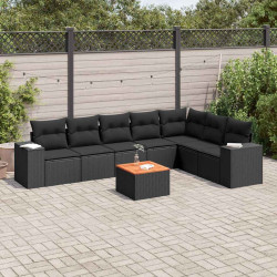 8 Pcs conjunto sofás de jardim com almofadões vime PE preto