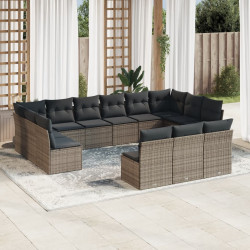 13 Pcs conjunto sofás p/ jardim c/ almofadões vime PE cinzento