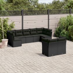 9 Pcs conjunto de sofás p/ jardim c/ almofadões vime PE preto